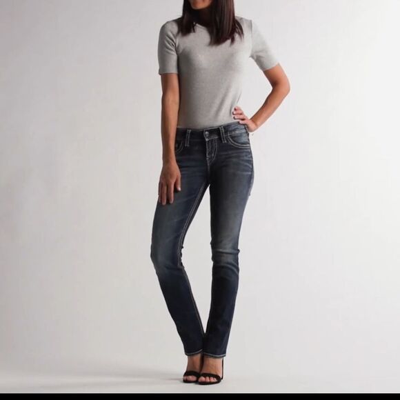 Silver Jeans Co. Women's Suki Mid Rise Curvy Fit Straight Leg Jeans W32x33 - Picture 4 of 16